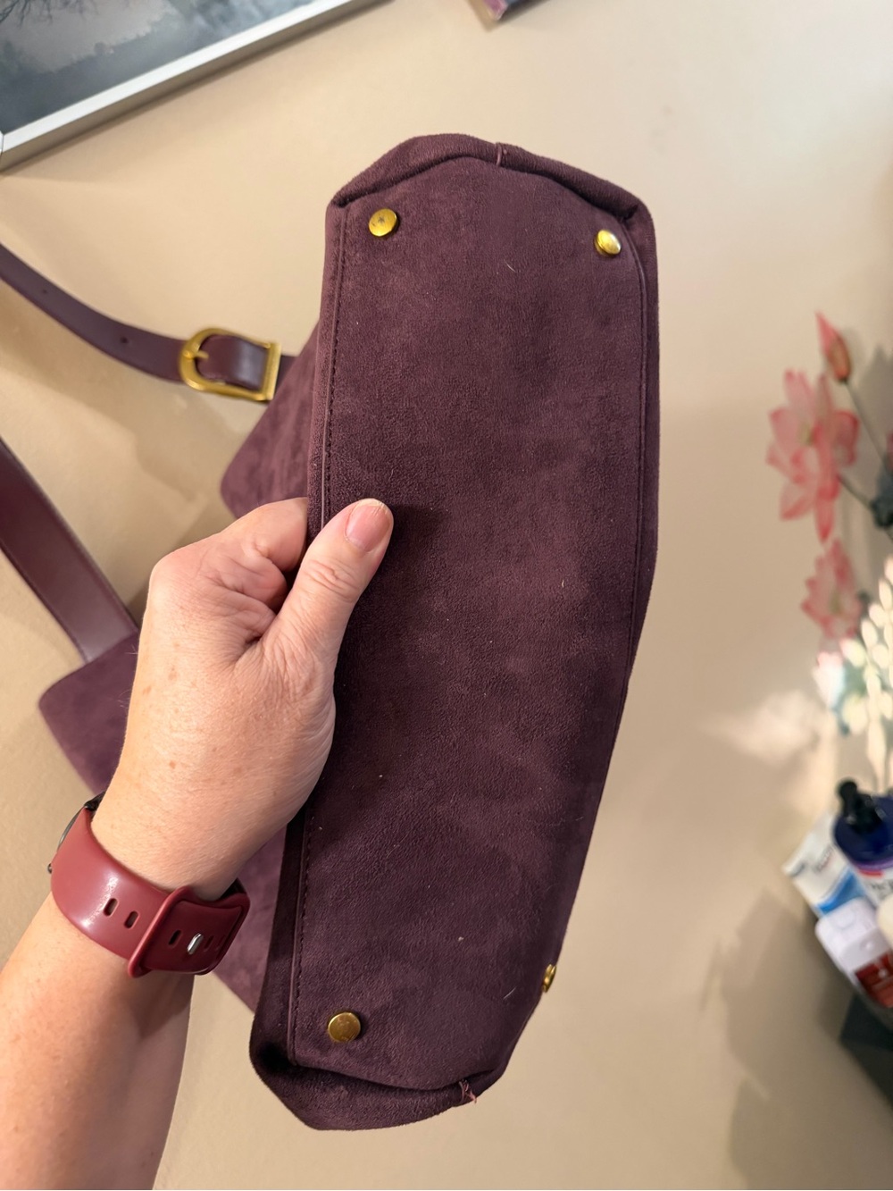House of Harlow Suede Shoulder Bag in Deep Plum and matching cardholder wallet - Picture 7 of 14